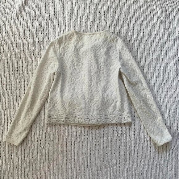 Anthropologie Moth White Jacquard Quilted Zip-Up Jacket - Size Medium - Picture 5 of 7
